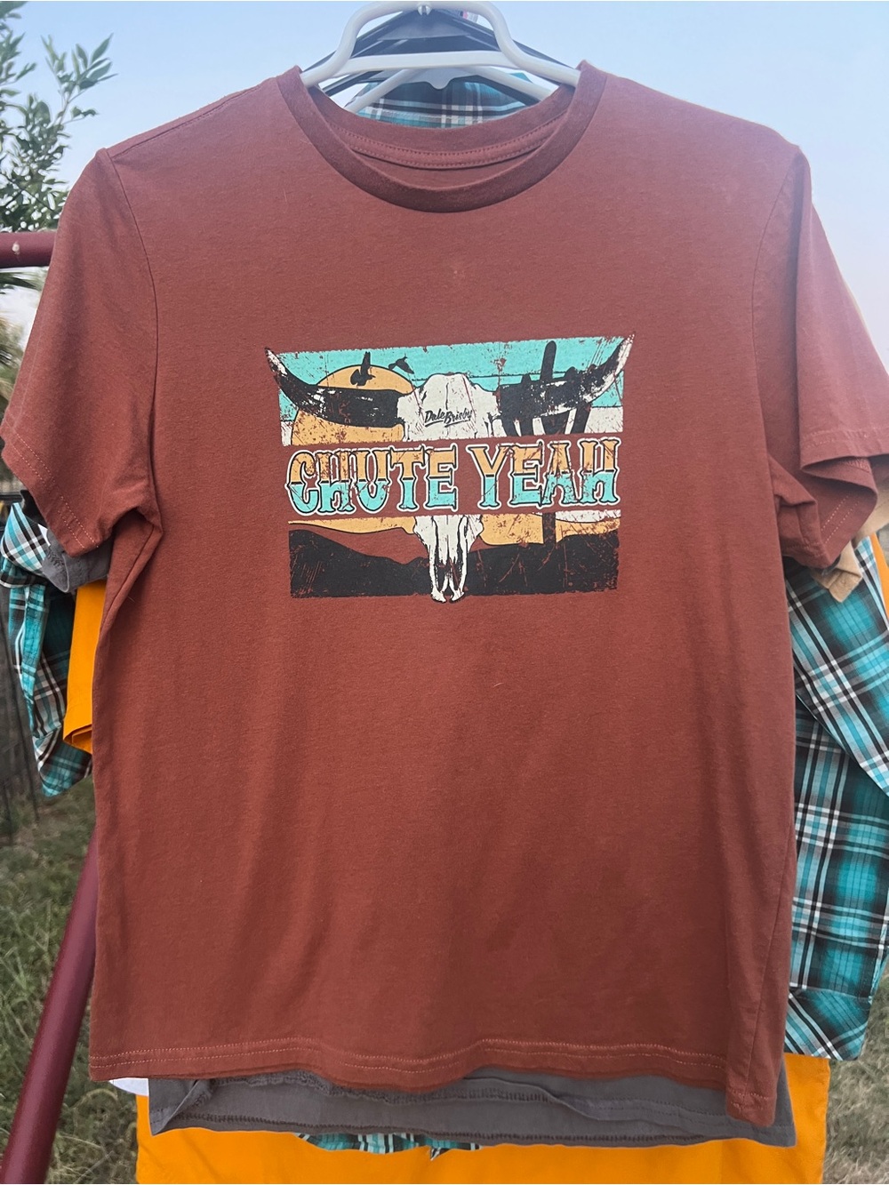 Rock & Roll Cowboy Graphic Tee - "Chute Yeah" Skull Design